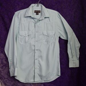 Pintlar Pearl Snap Mens Size M Button Up Shirt Light Blue Yoked Western Cowboy